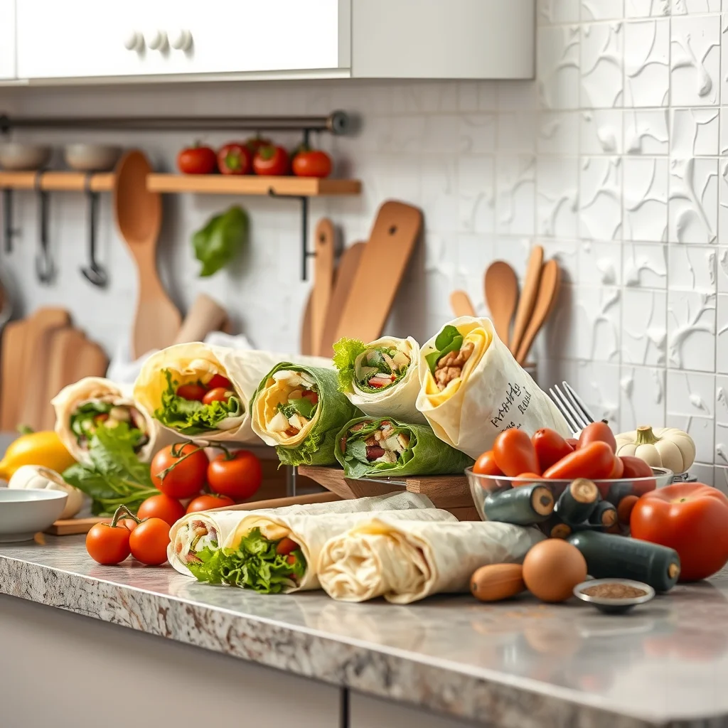 Base de wraps y vegetales frescos en cocina.