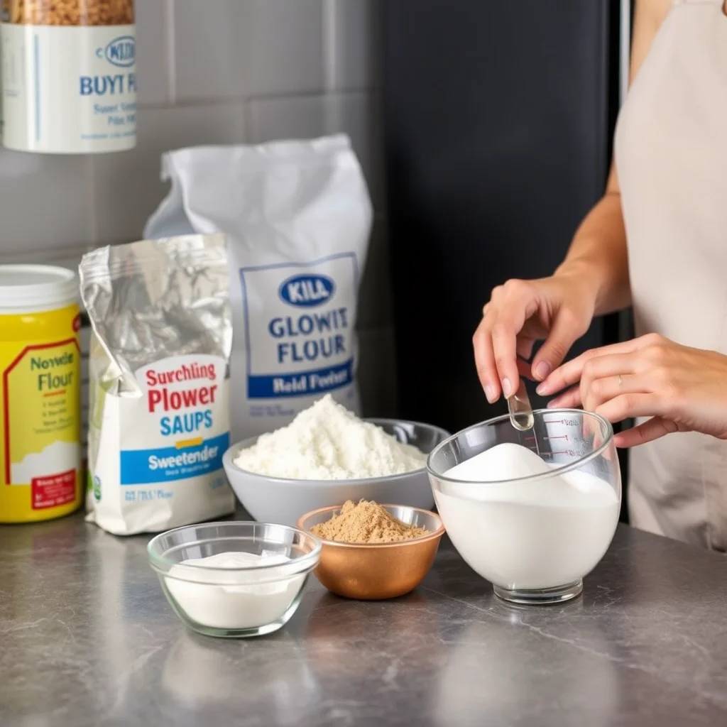 Ingredientes de muffins en la encimera de cocina.