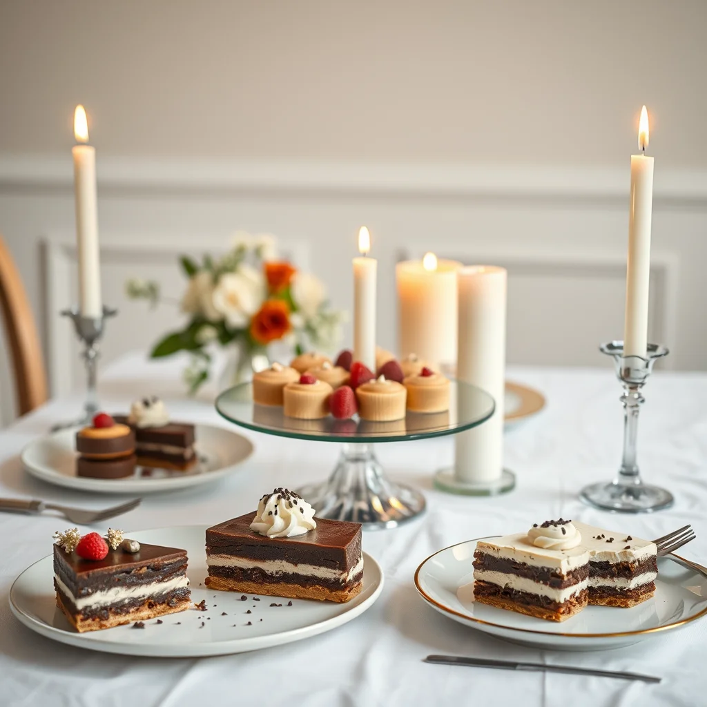 Mesa decorada con postres keto y velas.