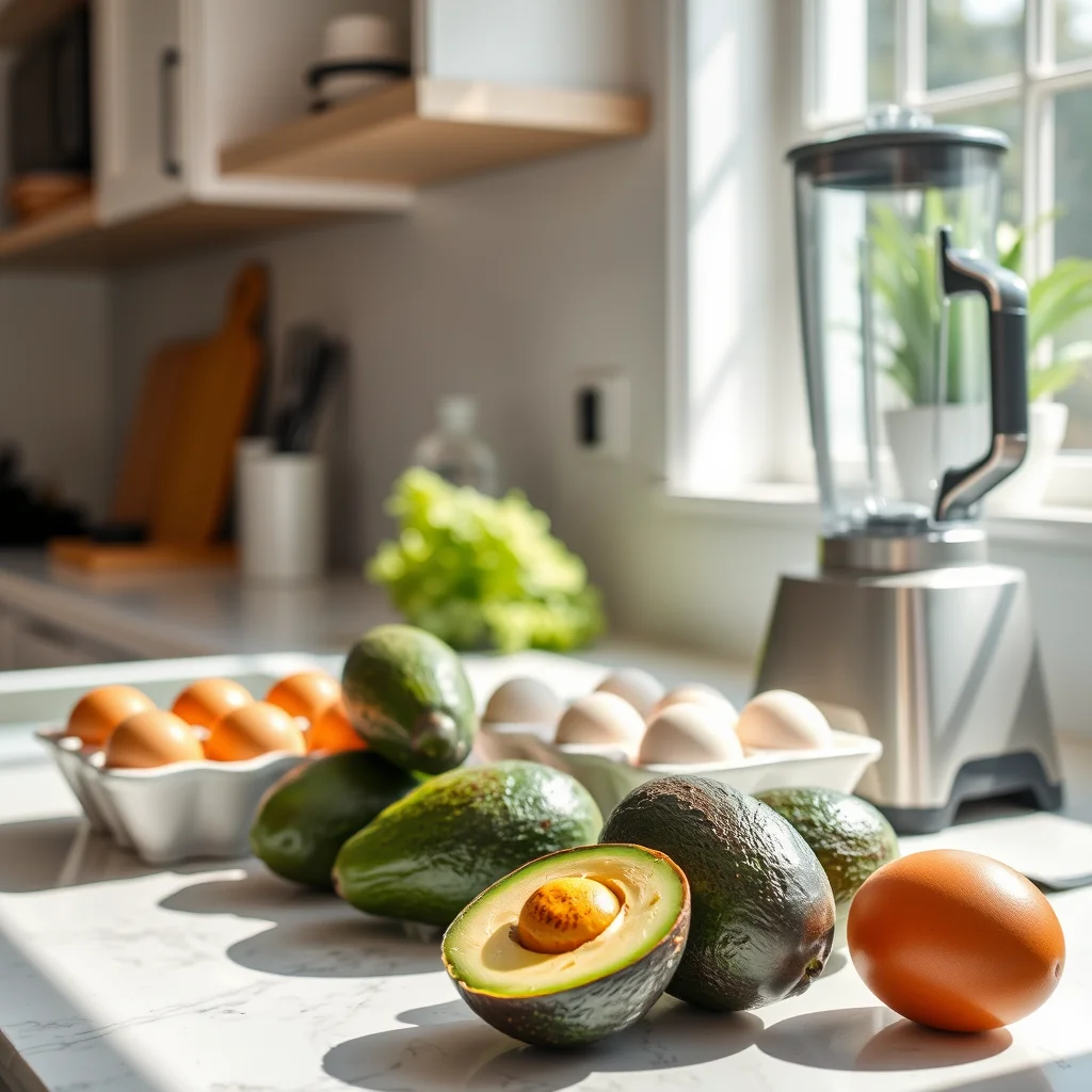 Cocina con ingredientes para huevos benedictinos.