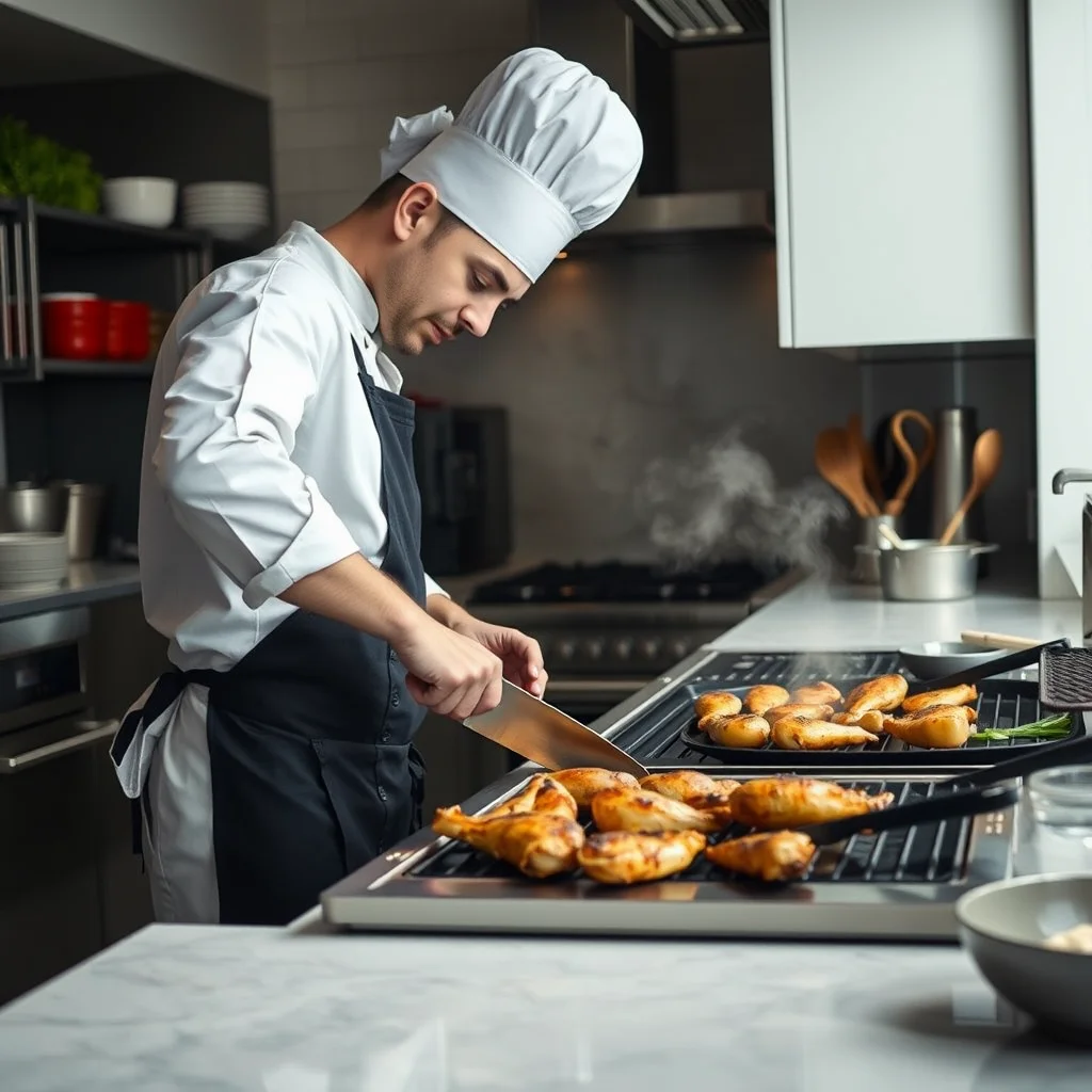 Cocinero rapido en una cocina moderna.