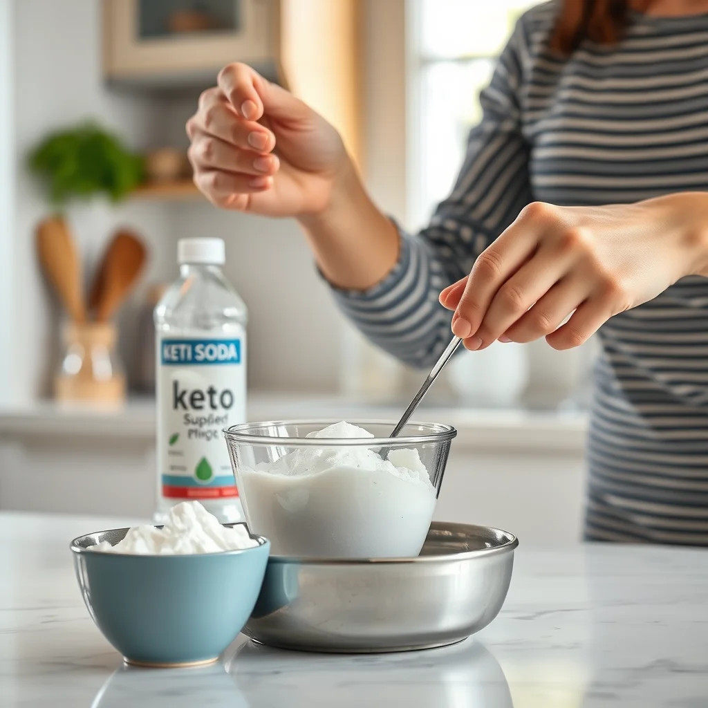 Persona midiendo ingredientes en una cocina brillante.