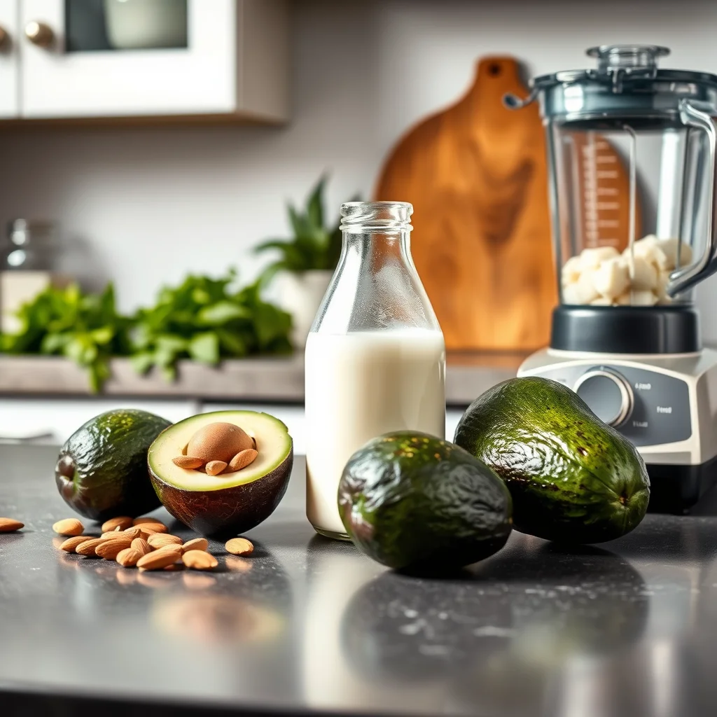 Ingredientes de batido keto en la cocina.