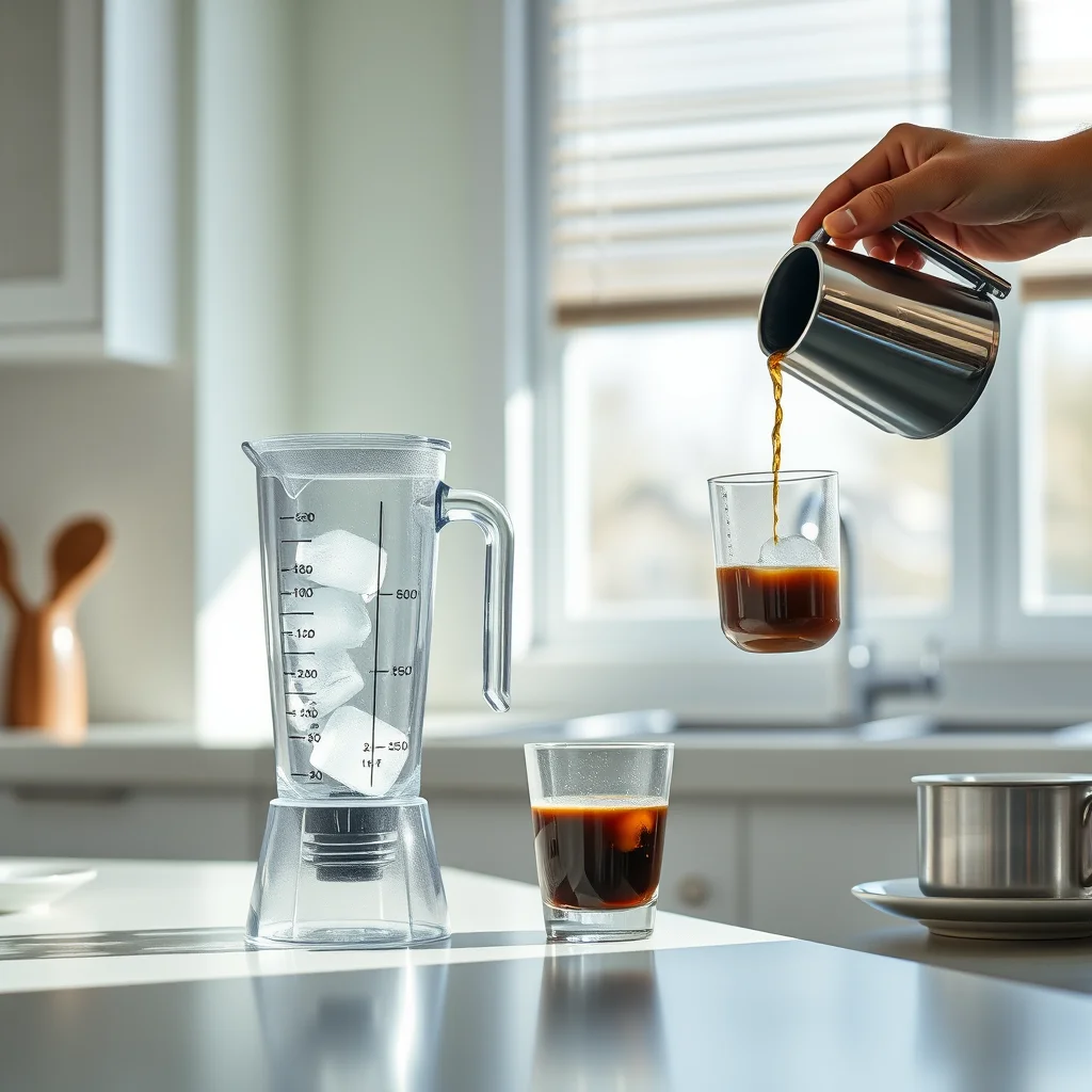 Cocina soleada con café y hielo.