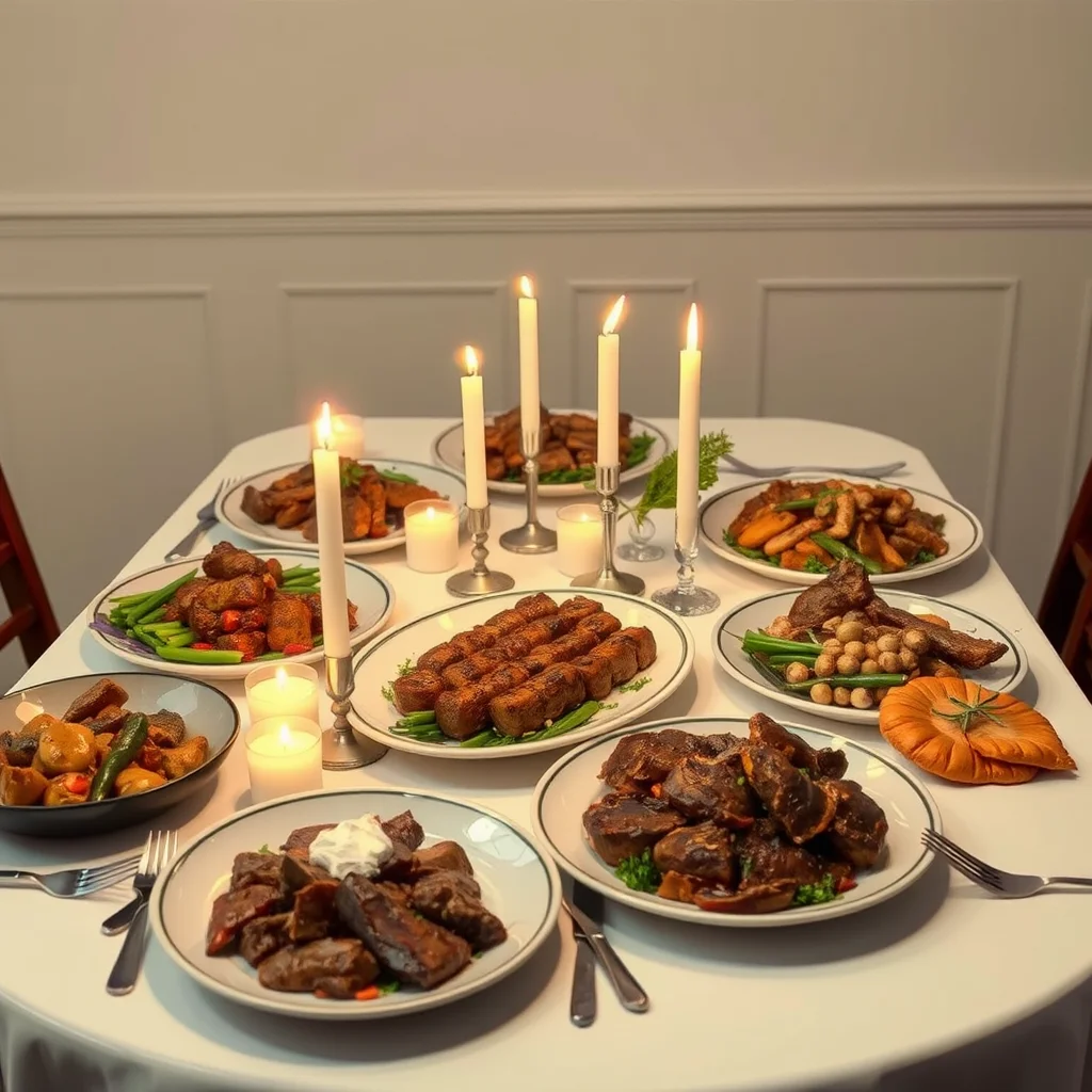 Mesa decorada con platos de carne keto.