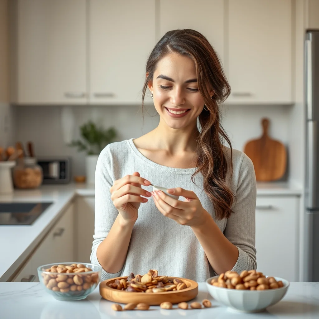 Mujer preparando un snack keto en la cocina.