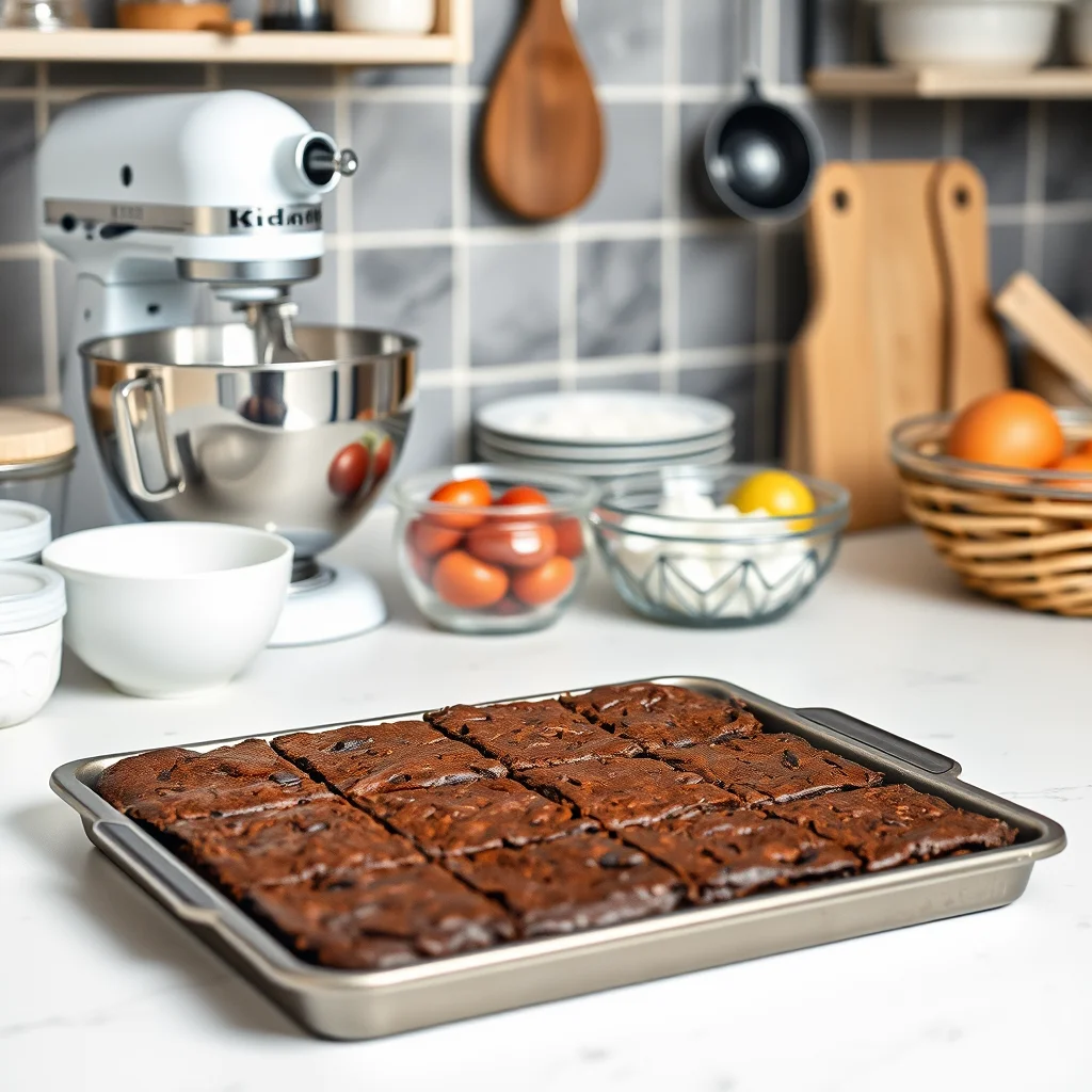 Mesa de cocina con ingredientes para brownies.