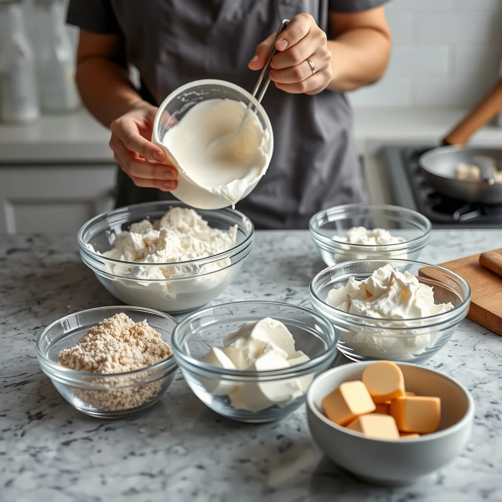 Persona mezclando ingredientes para helado keto.