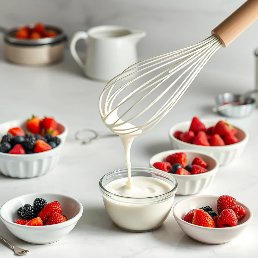 Cocina con ingredientes para mousse de arandano.