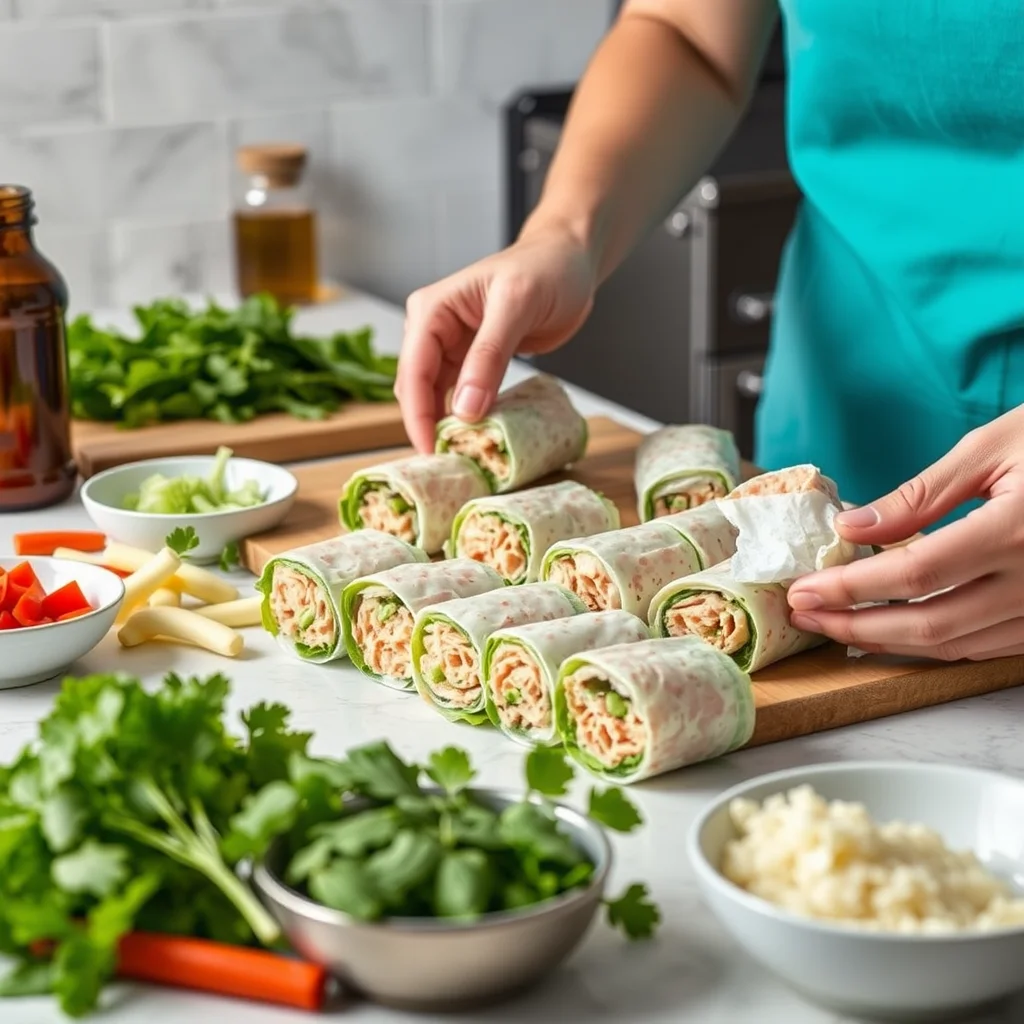 Ingredientes frescos para rollitos de atún.